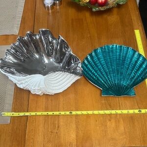 Ceramic Shell Decorative Bowls - Silver & Teal